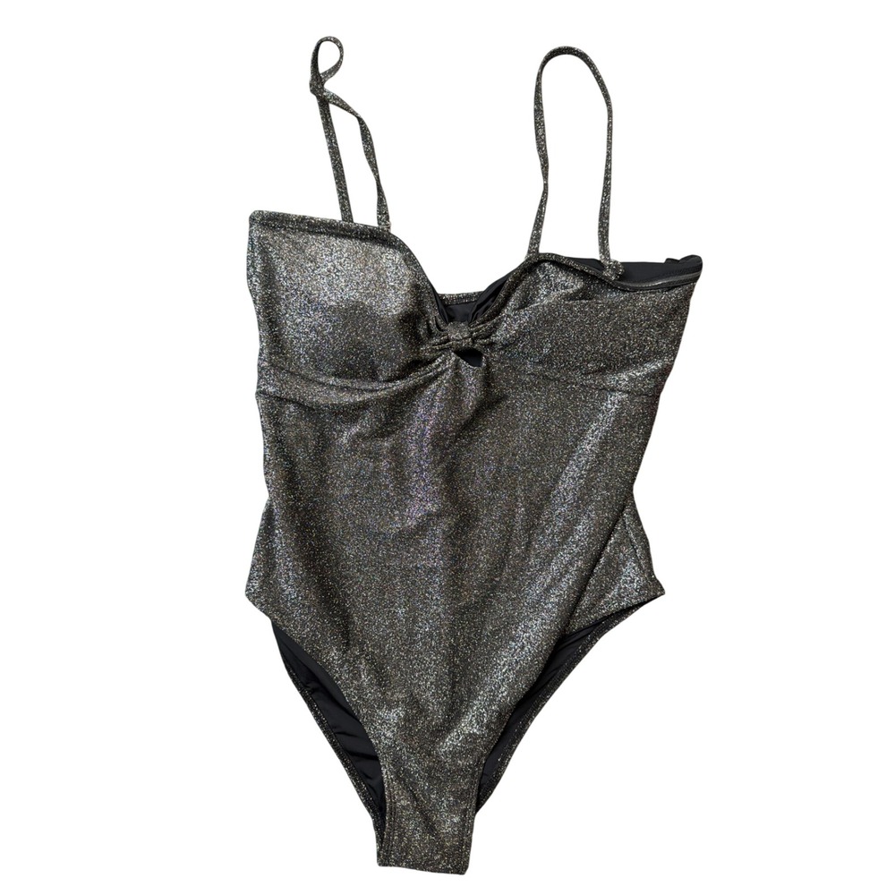 Betsey Johnson Swimsuit Womens XL BJOP-91 Black Metallic One Piece NEW